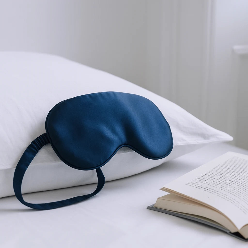 Masque de nuit en soie sur un oreiller