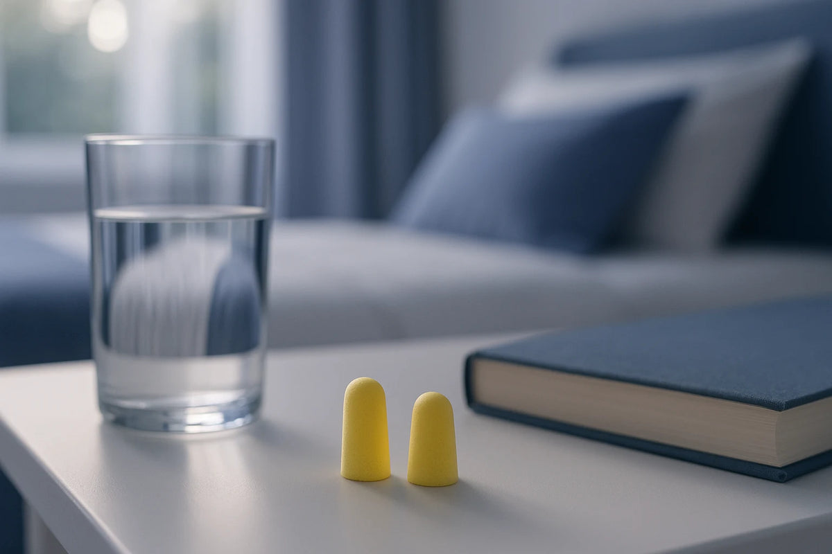 Bouchons d'oreilles pour dormir sur une table de nuit