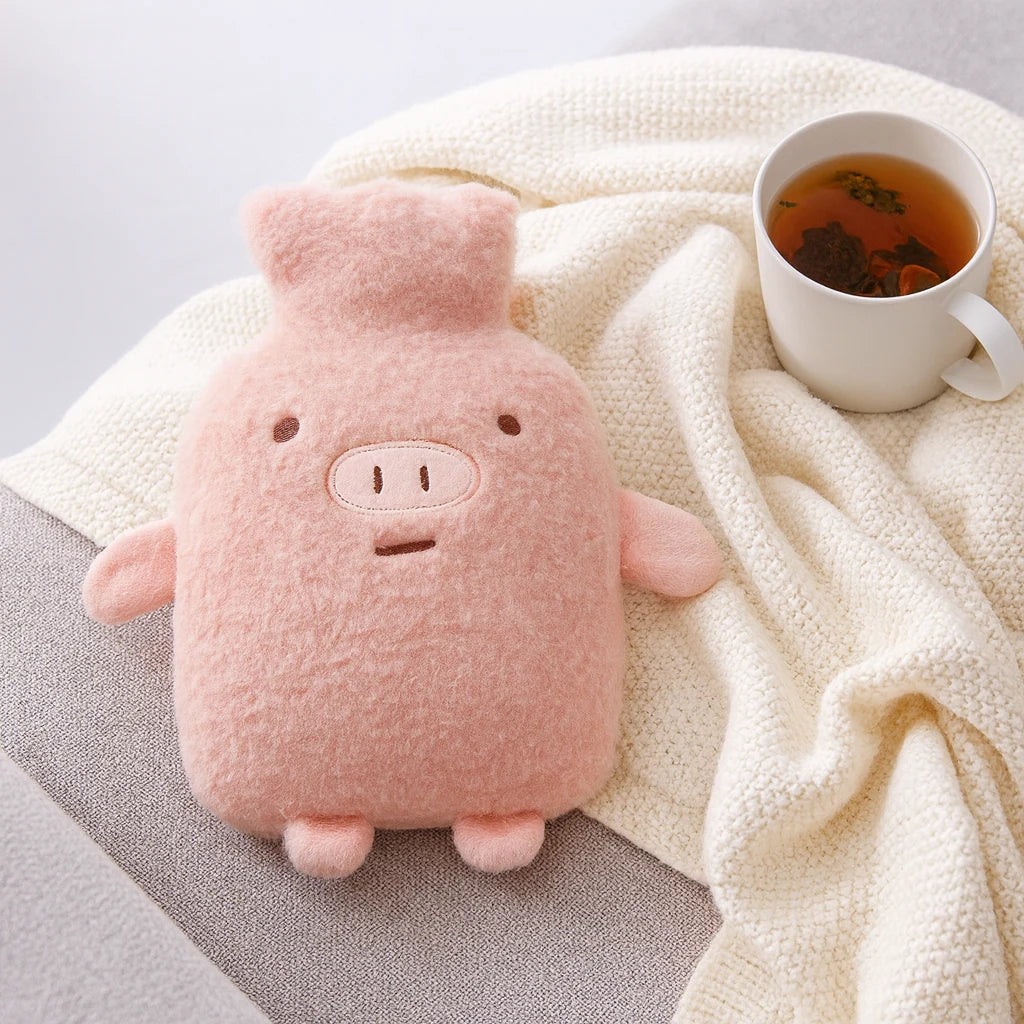 Bouillotte peluche sur un canapé d'hiver