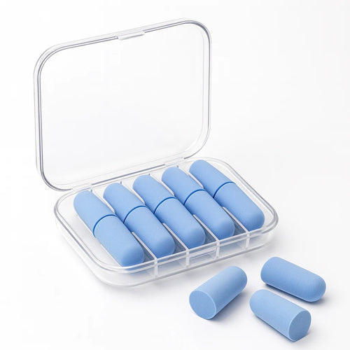 Lot de 10 paires de bouchons mousse bleus avec étui rigide