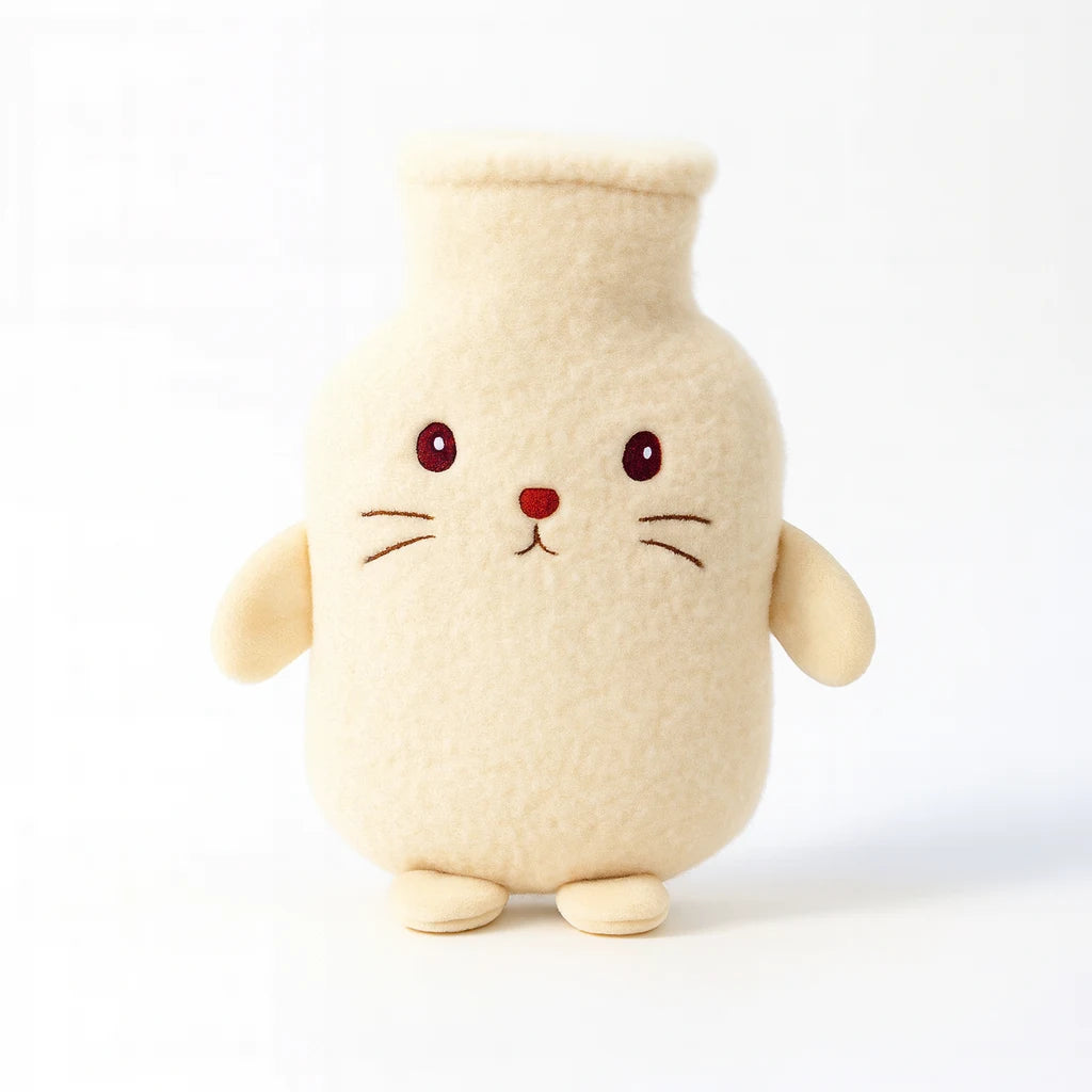 Bouillotte à eau avec housse peluche crème Reposia
