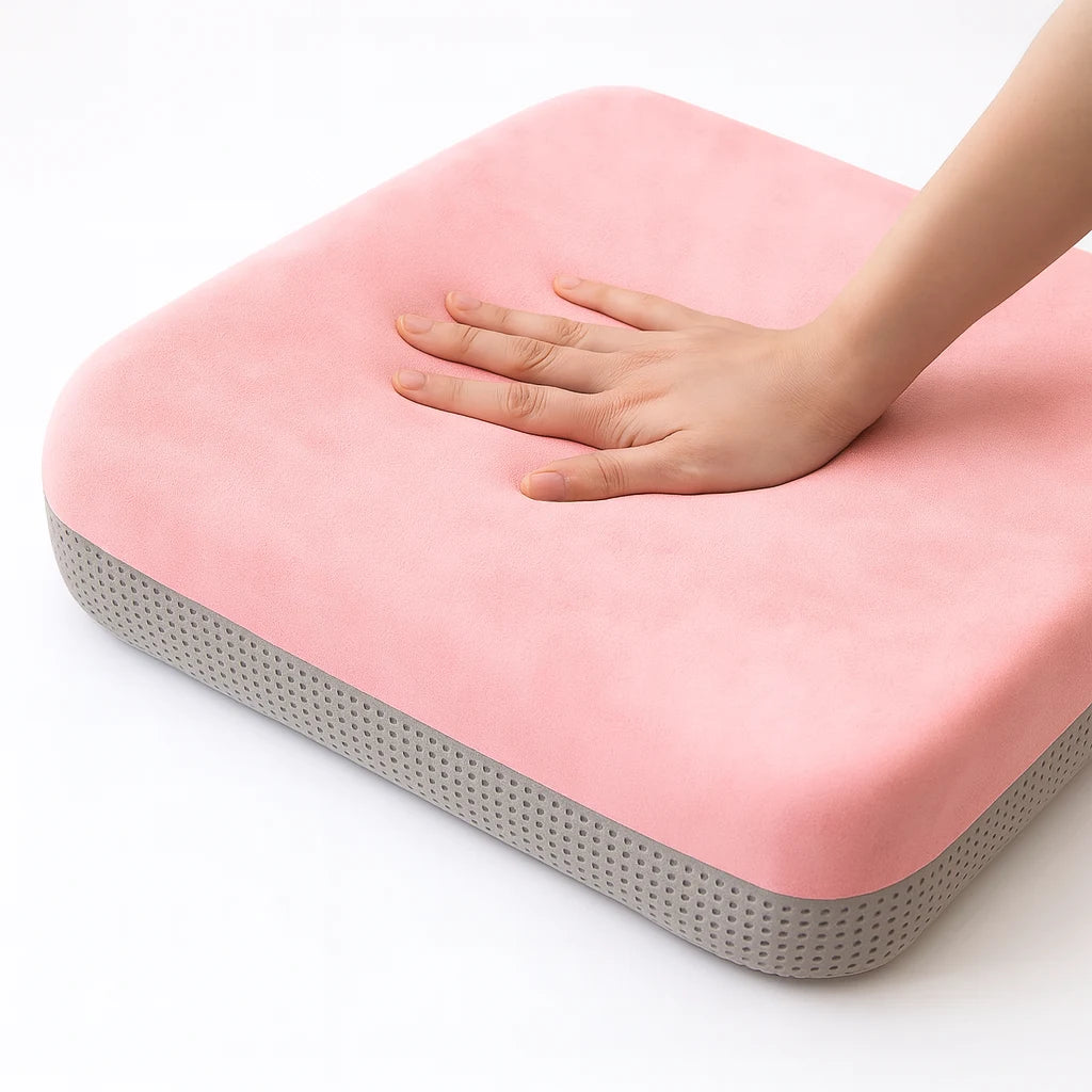 Détail de la mousse et de la housse, coloris rose poudré