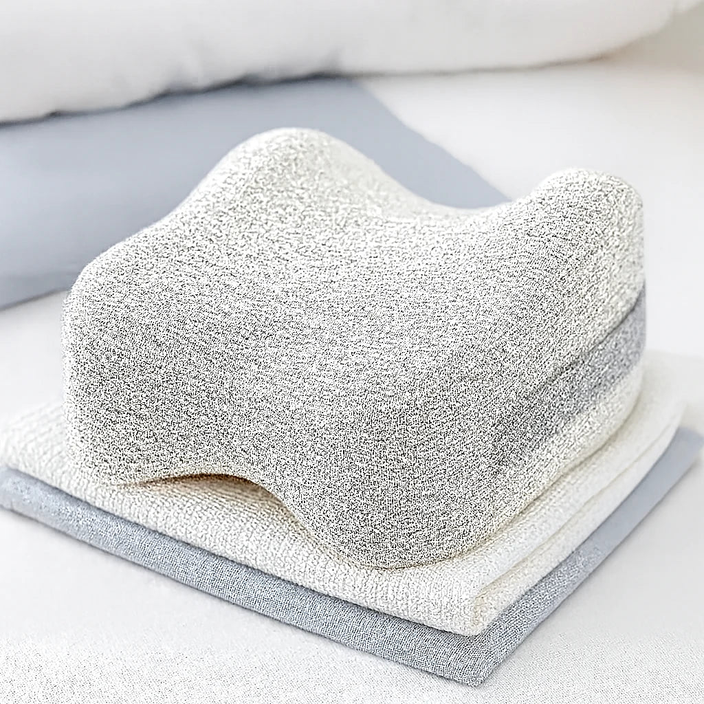 Forme double gorge du coussin de genoux blanc en gros plan