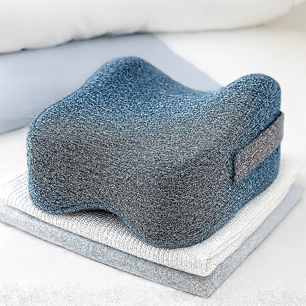 Forme double gorge du coussin de genoux bleu en gros plan