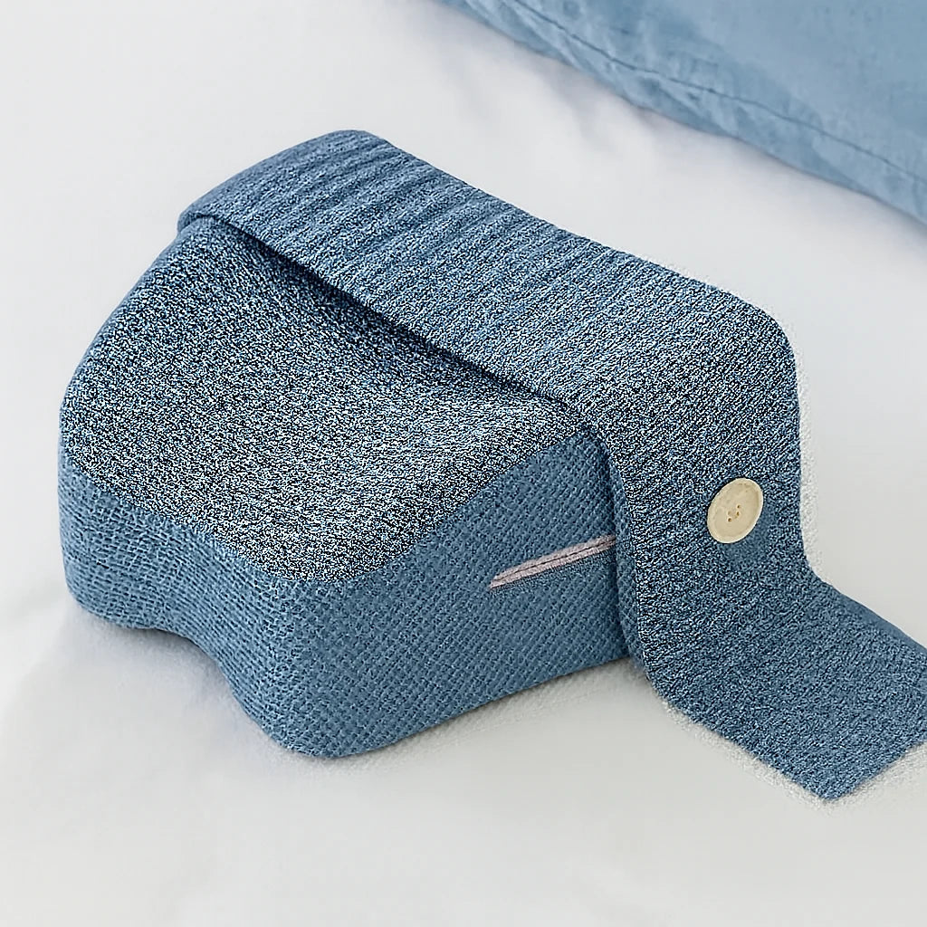 Détail de la sangle amovible du coussin de genoux bleu