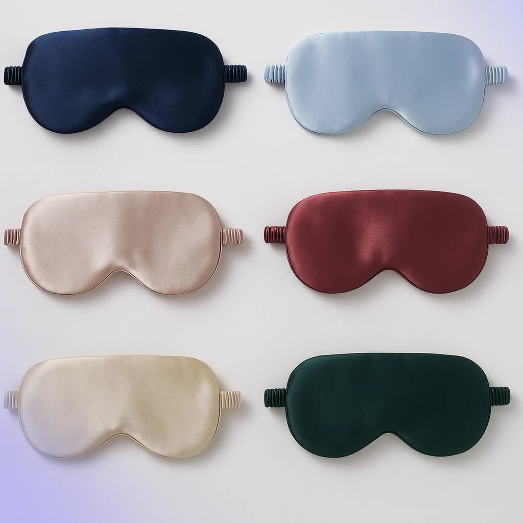 Les six coloris du masque de nuit en soie Reposia