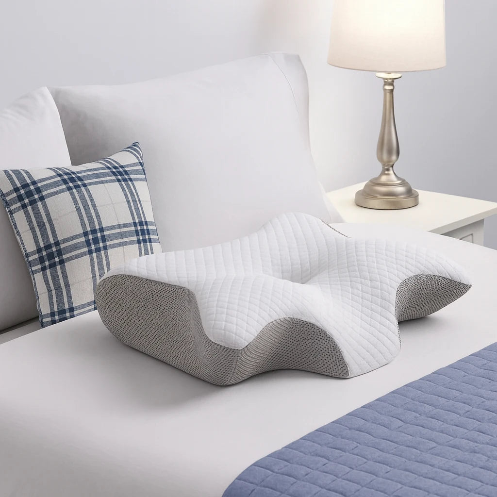 Oreiller papillon blanc à la tête d'un lit apaisant