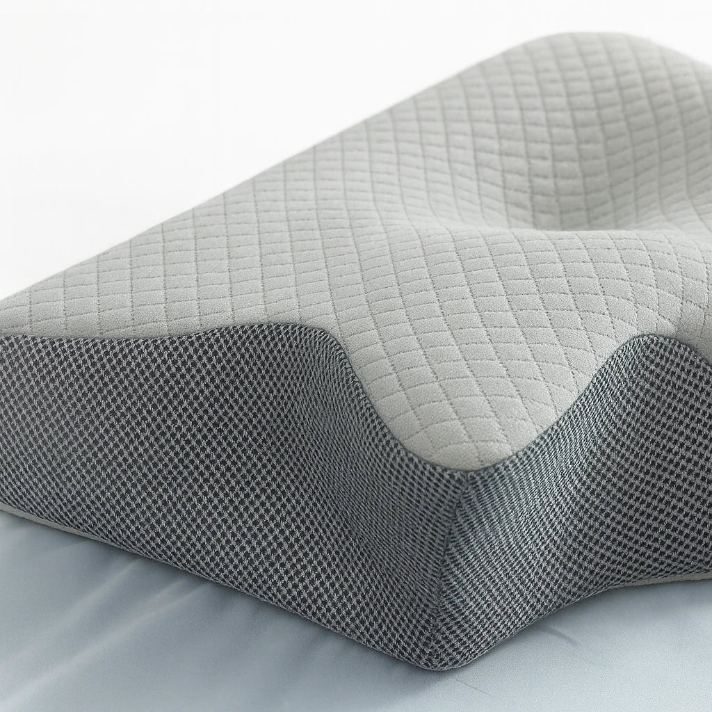 Détail matelassé et maille 3D de l'oreiller papillon gris