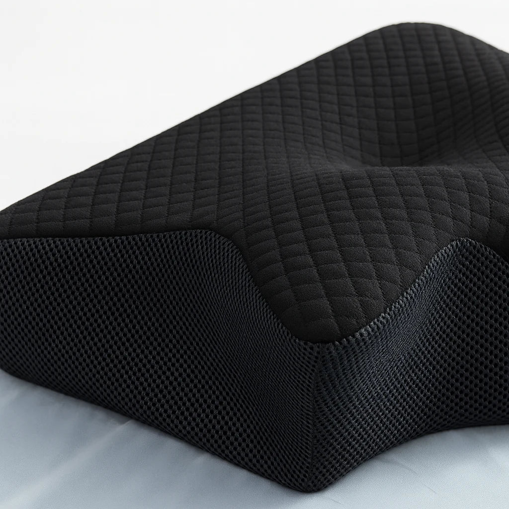Détail matelassé et maille 3D de l'oreiller papillon noir