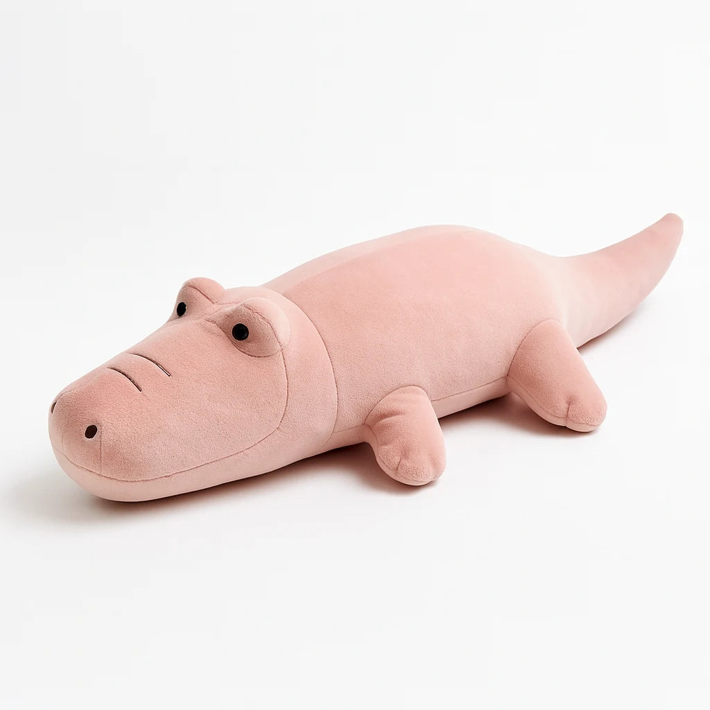Peluche bien-être crocodile rose Reposia, format allongé